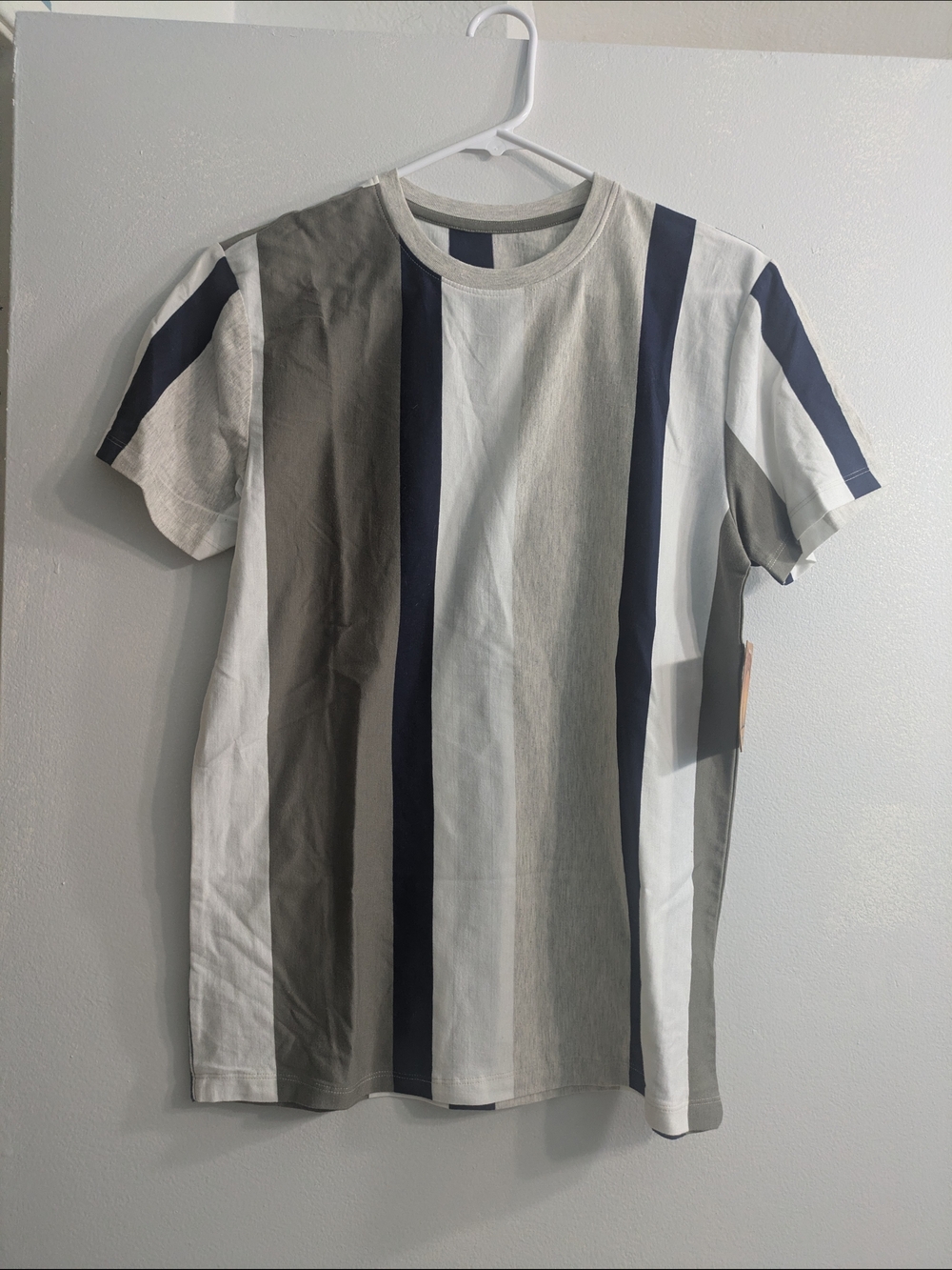 Men's Vertical Multi-Stripe Crewneck T-Shirt - White, Gray & Navy